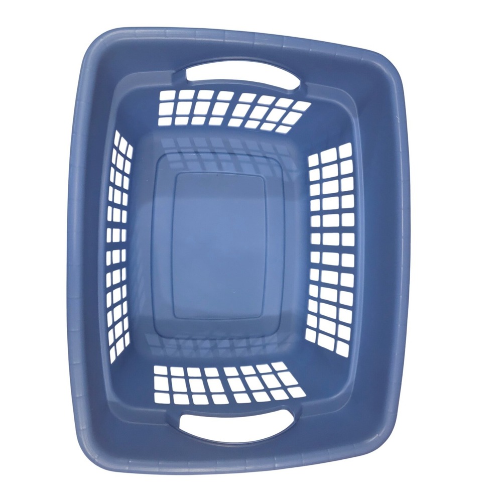 Vintage Rubbermaid 2874 Blue Easy Carry Plastic Vented Laundry Basket Handles